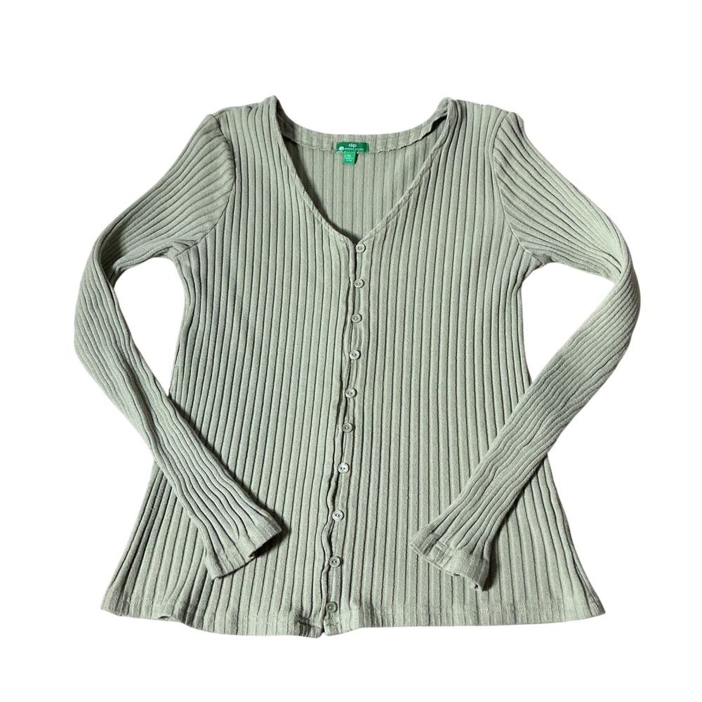 Dip Organic Cotton Minimalist Ribbed Cardigan Layering Button Front Top XL